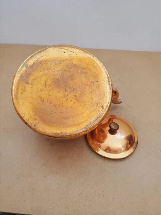 Vintage Copper Kettle with Brass & Wood Handle Antique Copper Kettle/Teapot - Picture 15 of 16